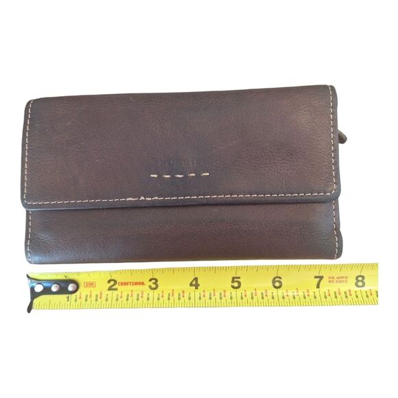 Fossil Leather Envelope Wallet Checkbook Clutch Trifold Billfold Carryall Brown - Picture 9 of 13